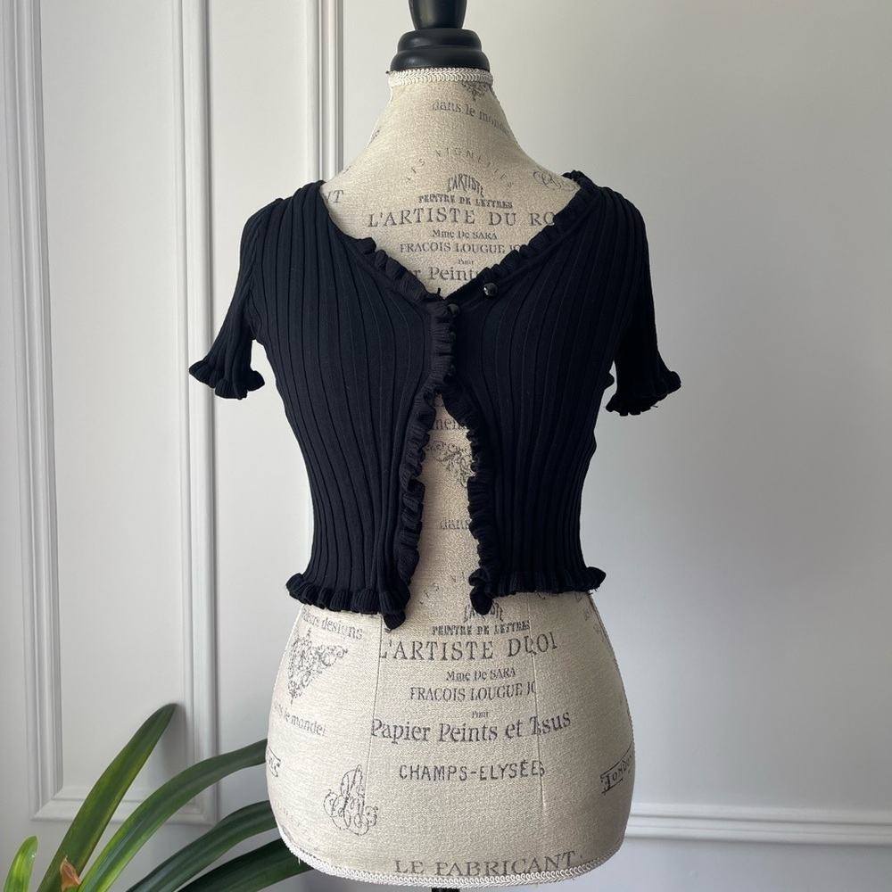 Black Ruffled Button-Up Top